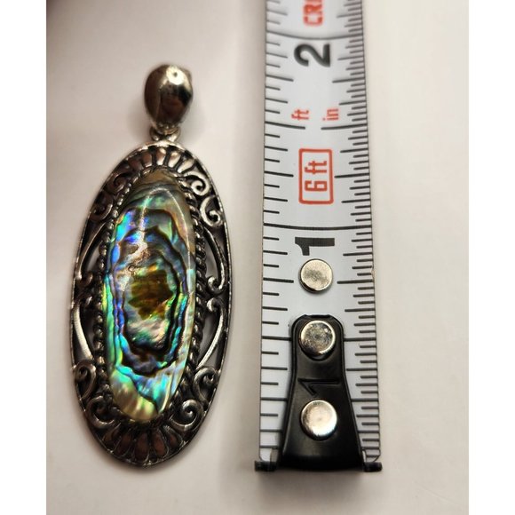 Handmade Sterling 925 Abalone Shell Pendant Signed With Makers Initials CFJ EUC - Picture 7 of 7